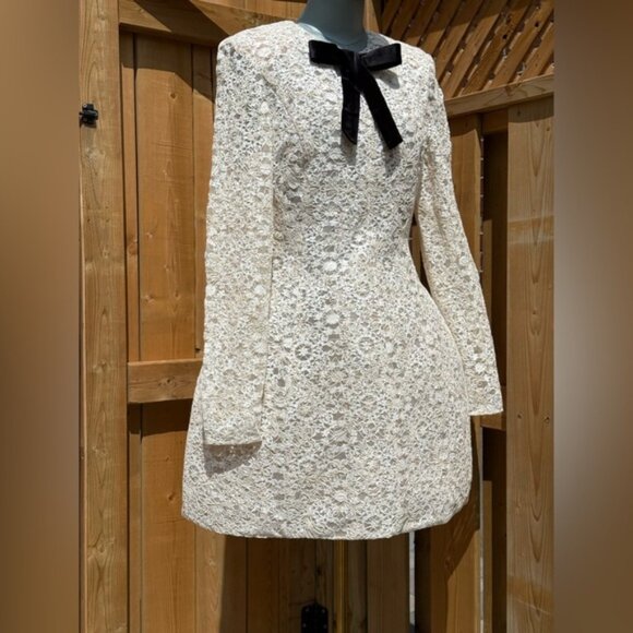 🆕 BRONX & BANCO 🧿 NWOT Courtney Long Sleeve White Lace Mini Dress, Sz XL US 10 - Picture 4 of 16